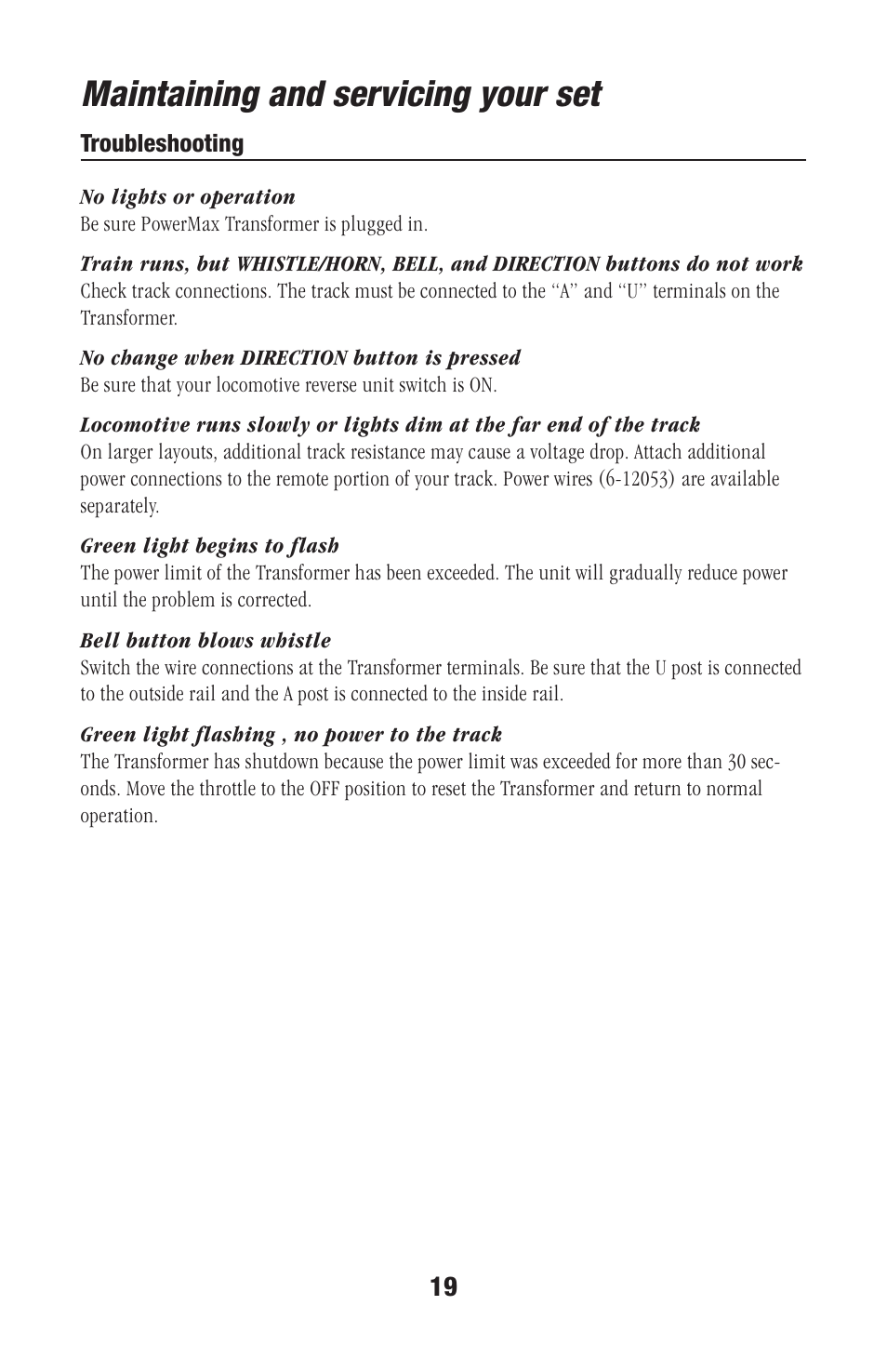 Maintaining and servicing your set | Lionel Trains Baby Toy User Manual | Page 19 / 20