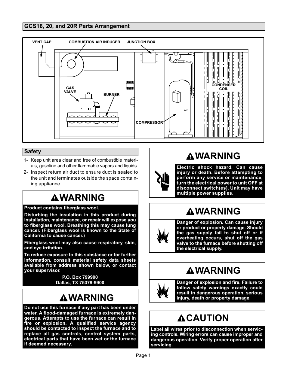 Warning, Caution | Lennox International Inc. GCS16-024 User Manual | Page 2 / 4