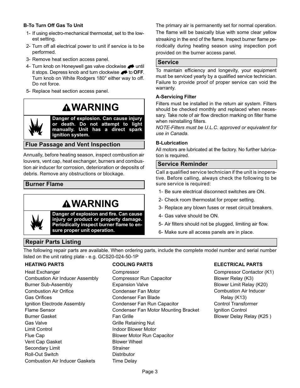 Warning | Lennox International Inc. GCS16-024 User Manual | Page 4 / 4