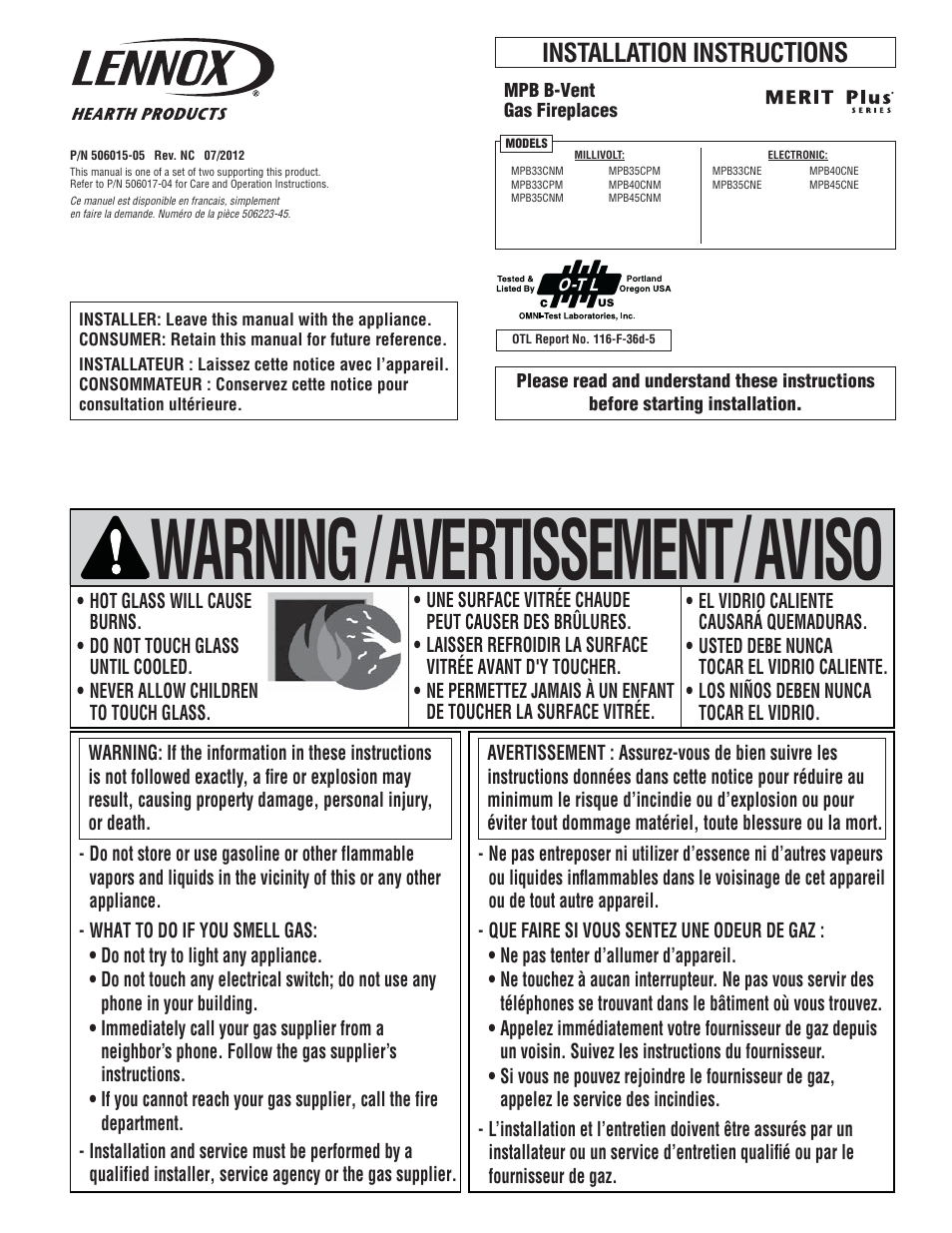 Lennox International Inc. MERIT PLUS MPB3530CNM-B User Manual | 26 pages