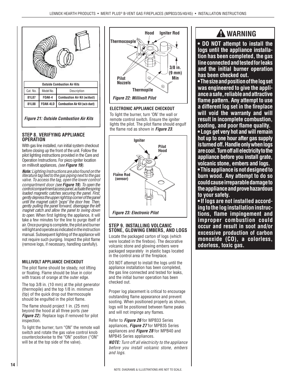 Warning | Lennox International Inc. MERIT PLUS MPB3530CNM-B User Manual | Page 14 / 26