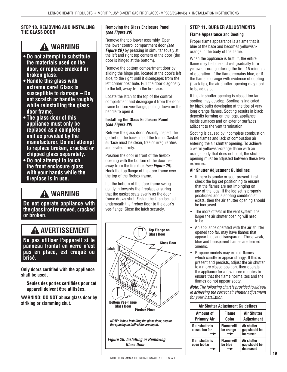 Warning, Avertissement | Lennox International Inc. MERIT PLUS MPB3530CNM-B User Manual | Page 19 / 26