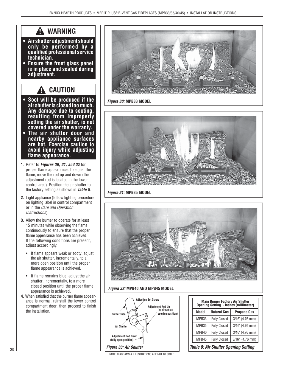 Warning, Caution | Lennox International Inc. MERIT PLUS MPB3530CNM-B User Manual | Page 20 / 26
