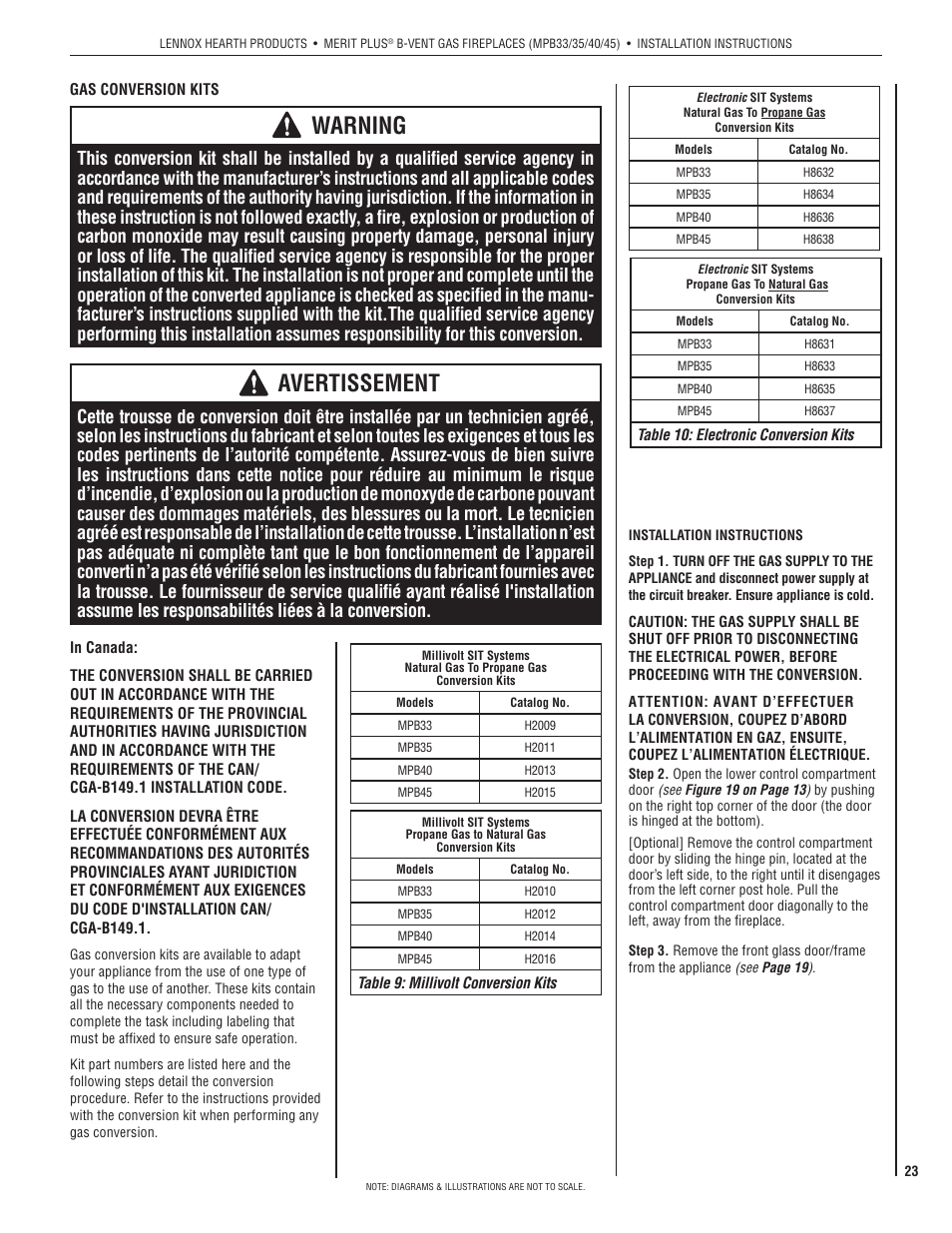 Warning, Avertissement | Lennox International Inc. MERIT PLUS MPB3530CNM-B User Manual | Page 23 / 26