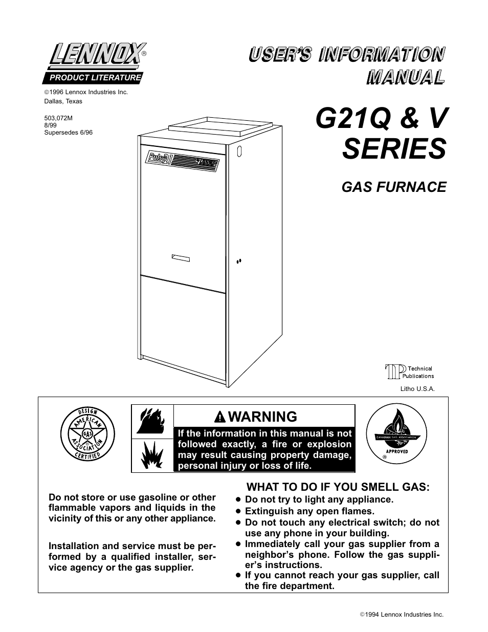 Lennox International Inc. G21Q User Manual | 6 pages