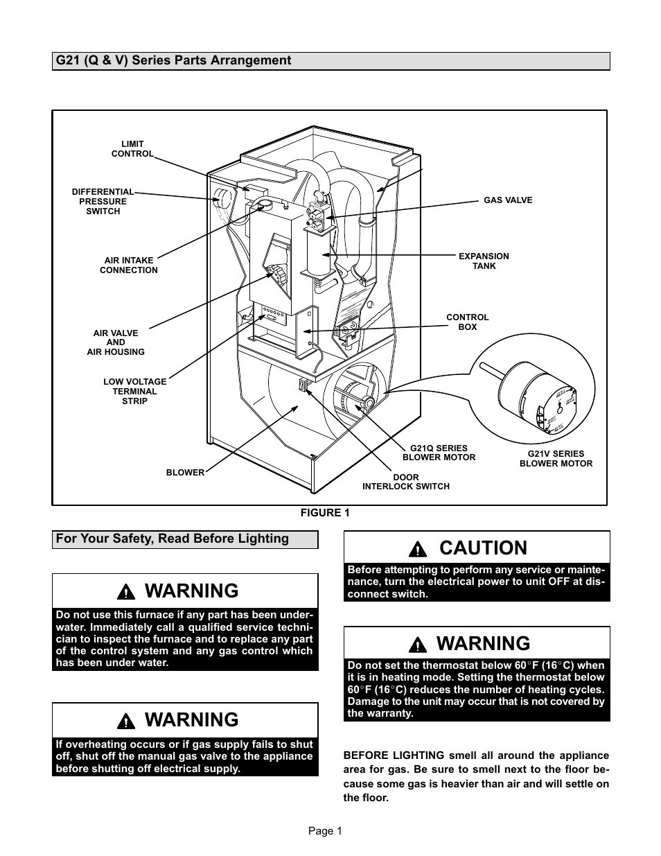 Warning, Caution | Lennox International Inc. G21Q User Manual | Page 2 / 6