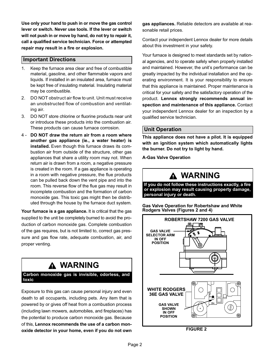 Warning | Lennox International Inc. G21Q User Manual | Page 3 / 6