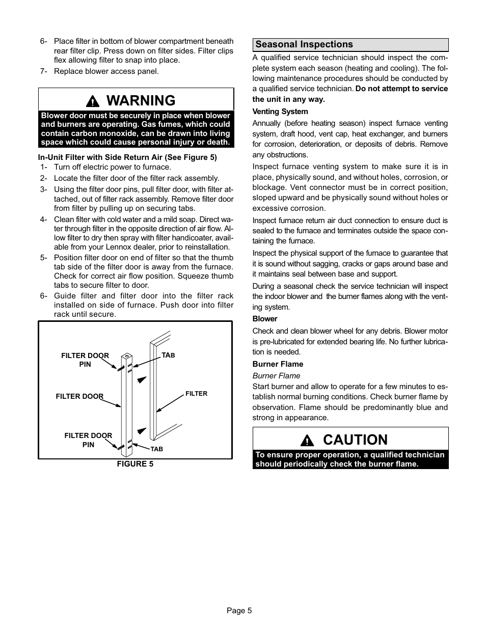 Warning, Caution | Lennox International Inc. G23 User Manual | Page 5 / 6