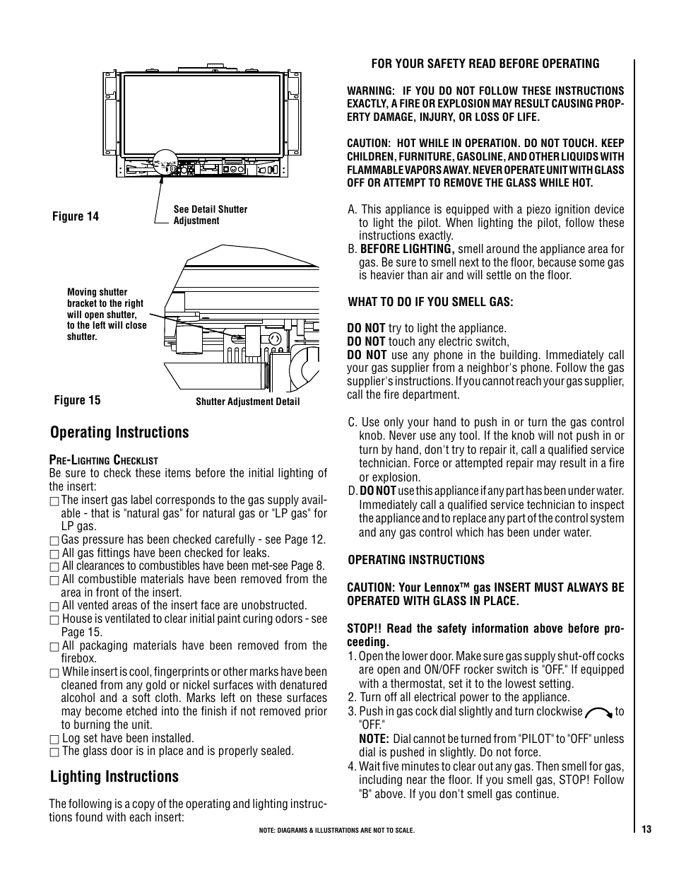 Operating instructions, Lighting instructions | Lennox International Inc. Direct-Vent Gas User Manual | Page 13 / 24