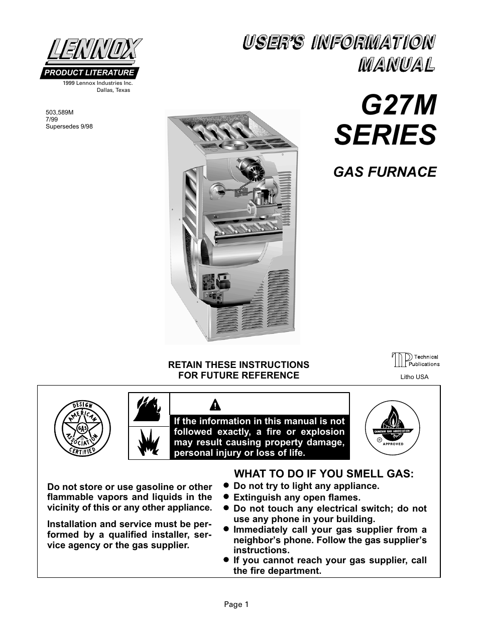 Lennox International Inc. G27M User Manual | 6 pages