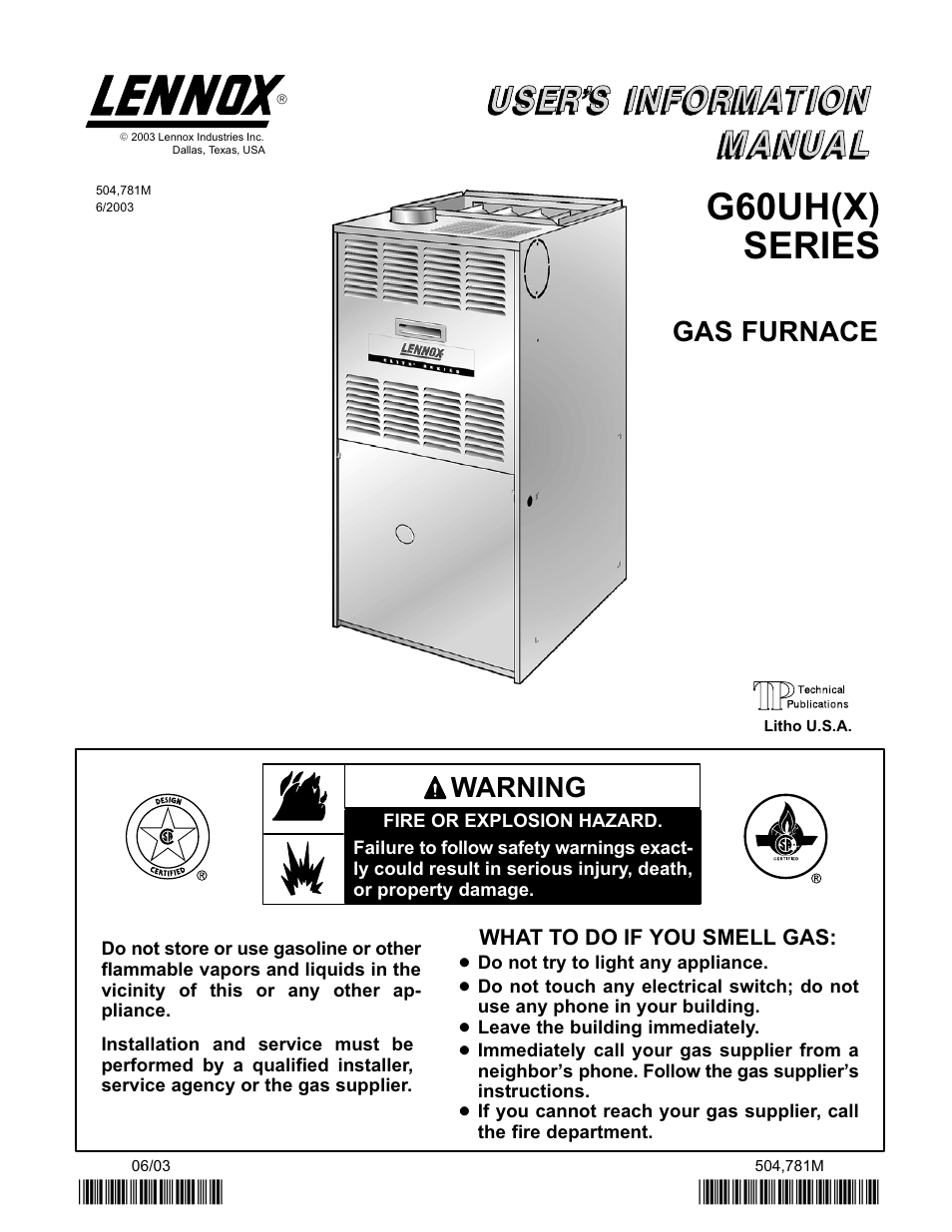 Lennox International Inc. G60UH(X) Series User Manual | 7 pages