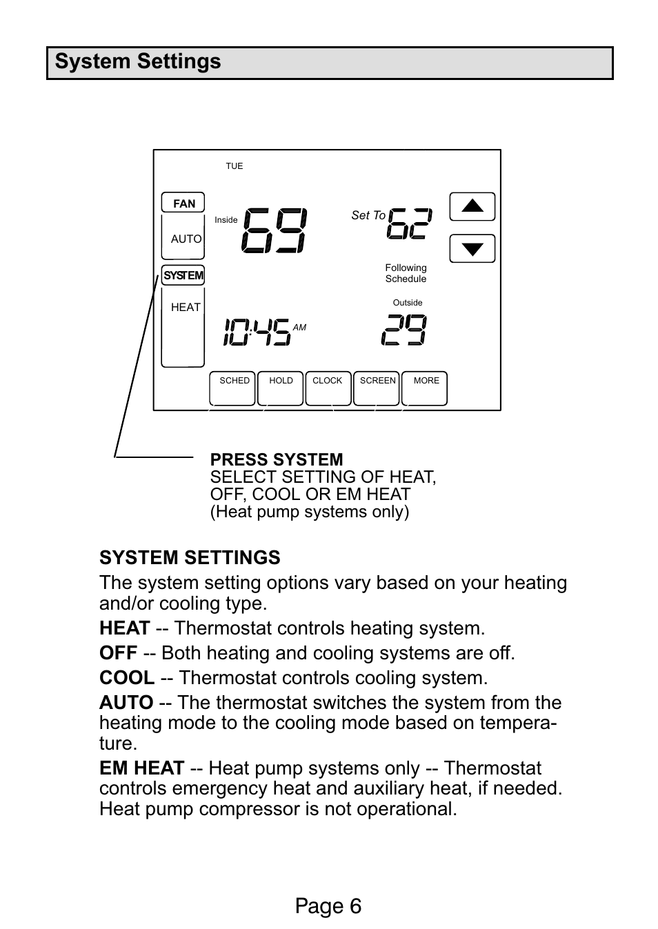 Page 6 system settings | Lennox International Inc. Ellite Series User Manual | Page 6 / 32