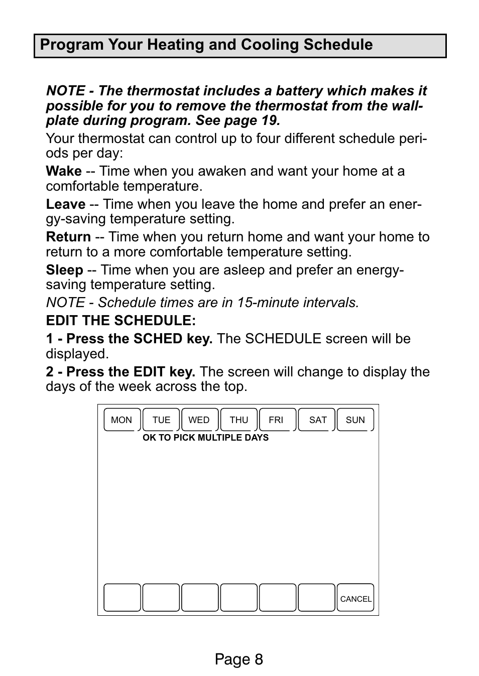 Page 8 program your heating and cooling schedule | Lennox International Inc. Ellite Series User Manual | Page 8 / 32