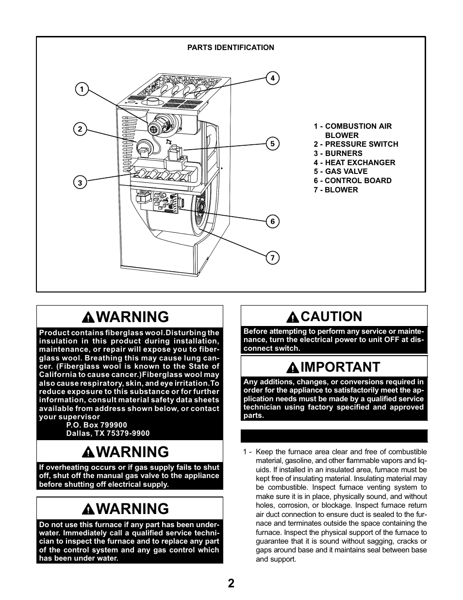 Warning, Caution, Important | Lennox International Inc. F8AUH User Manual | Page 2 / 6