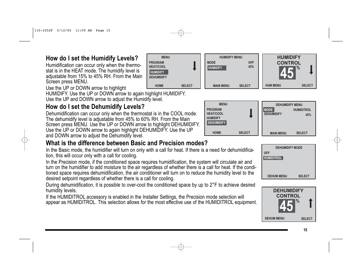 How do i set the humidify levels, How do i set the dehumidify levels | Lennox International Inc. 81M28 User Manual | Page 15 / 28