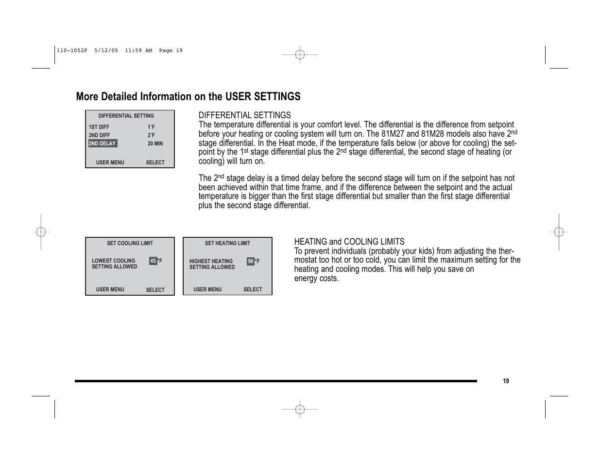 More detailed information on the user settings, Stage differential plus the 2 | Lennox International Inc. 81M28 User Manual | Page 19 / 28