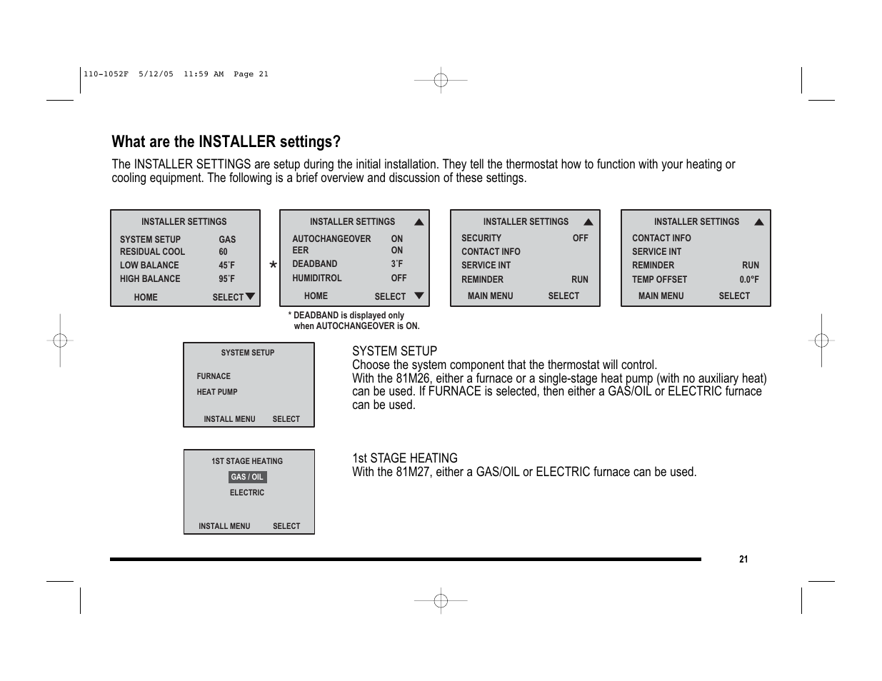 What are the installer settings | Lennox International Inc. 81M28 User Manual | Page 21 / 28