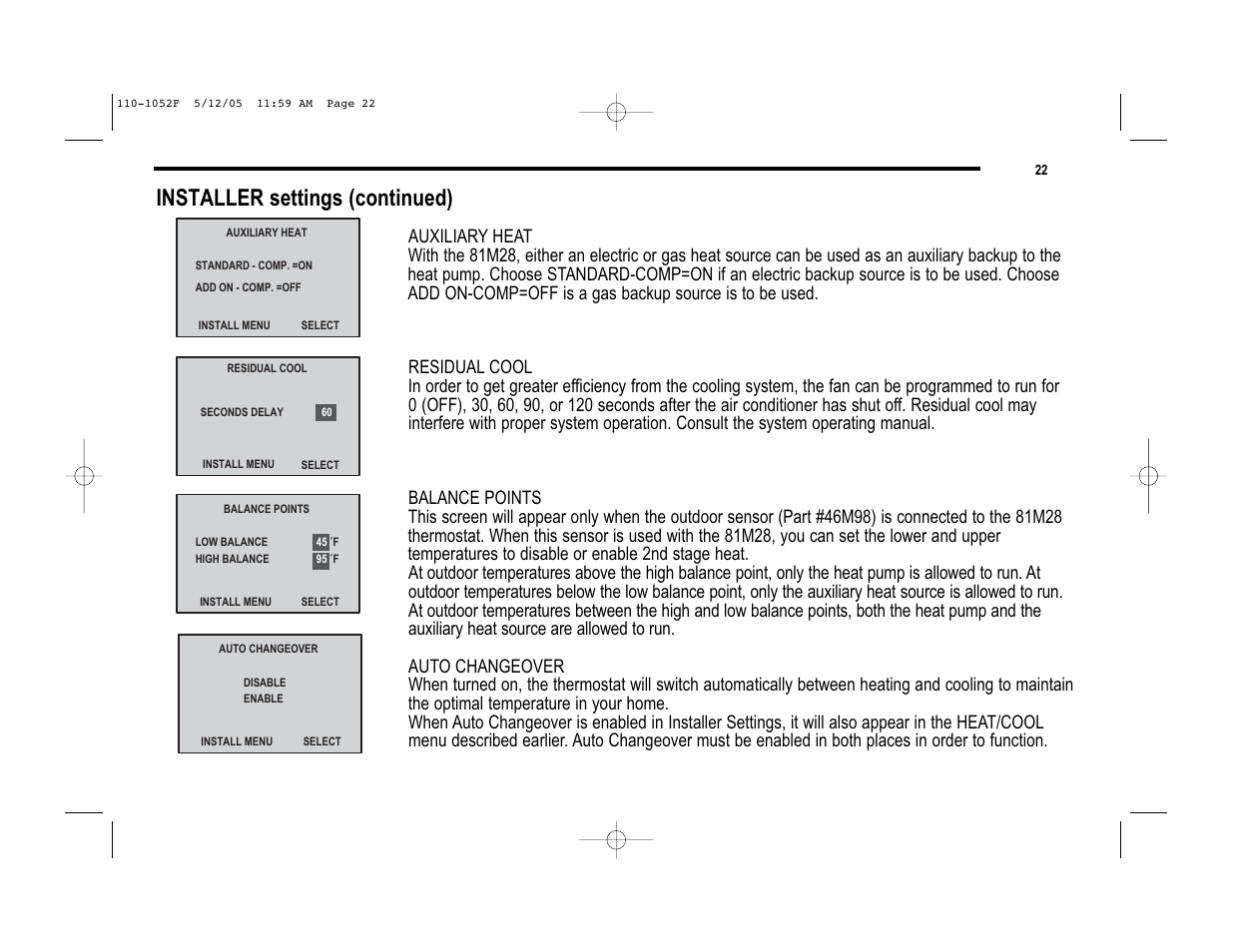 Installer settings (continued) | Lennox International Inc. 81M28 User Manual | Page 22 / 28