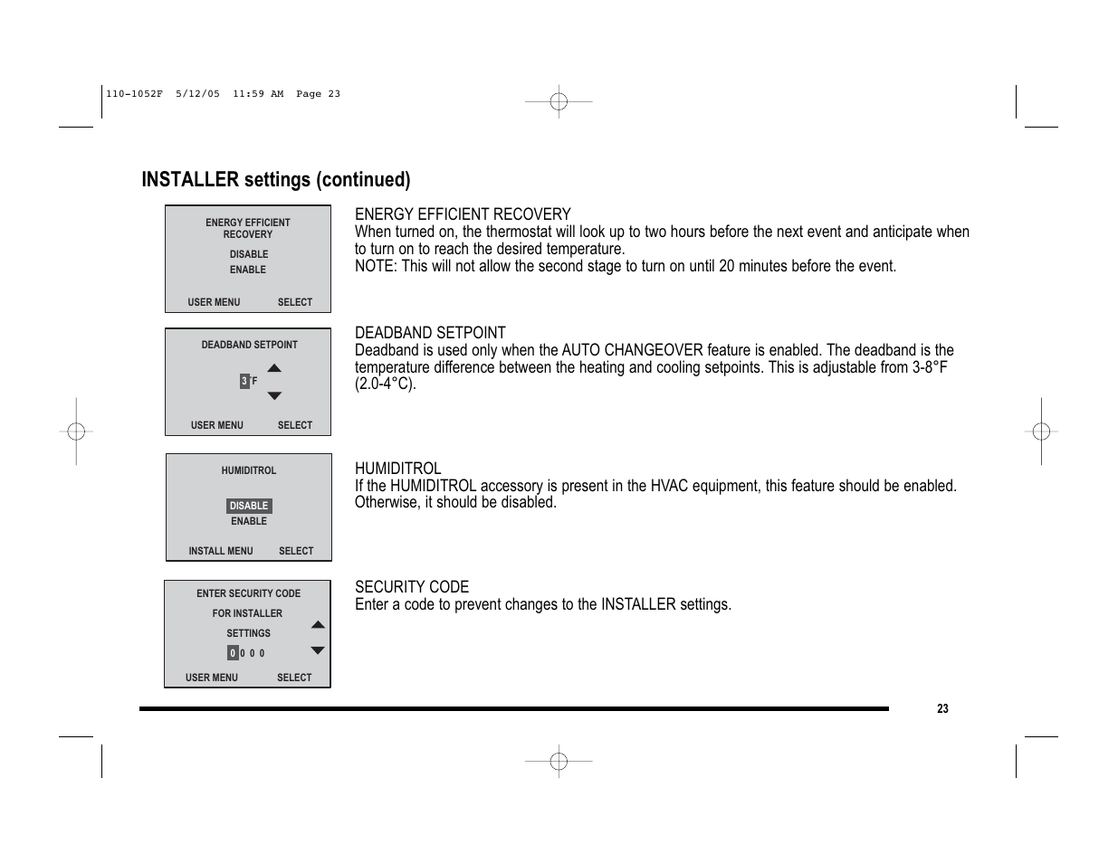 Installer settings (continued) | Lennox International Inc. 81M28 User Manual | Page 23 / 28