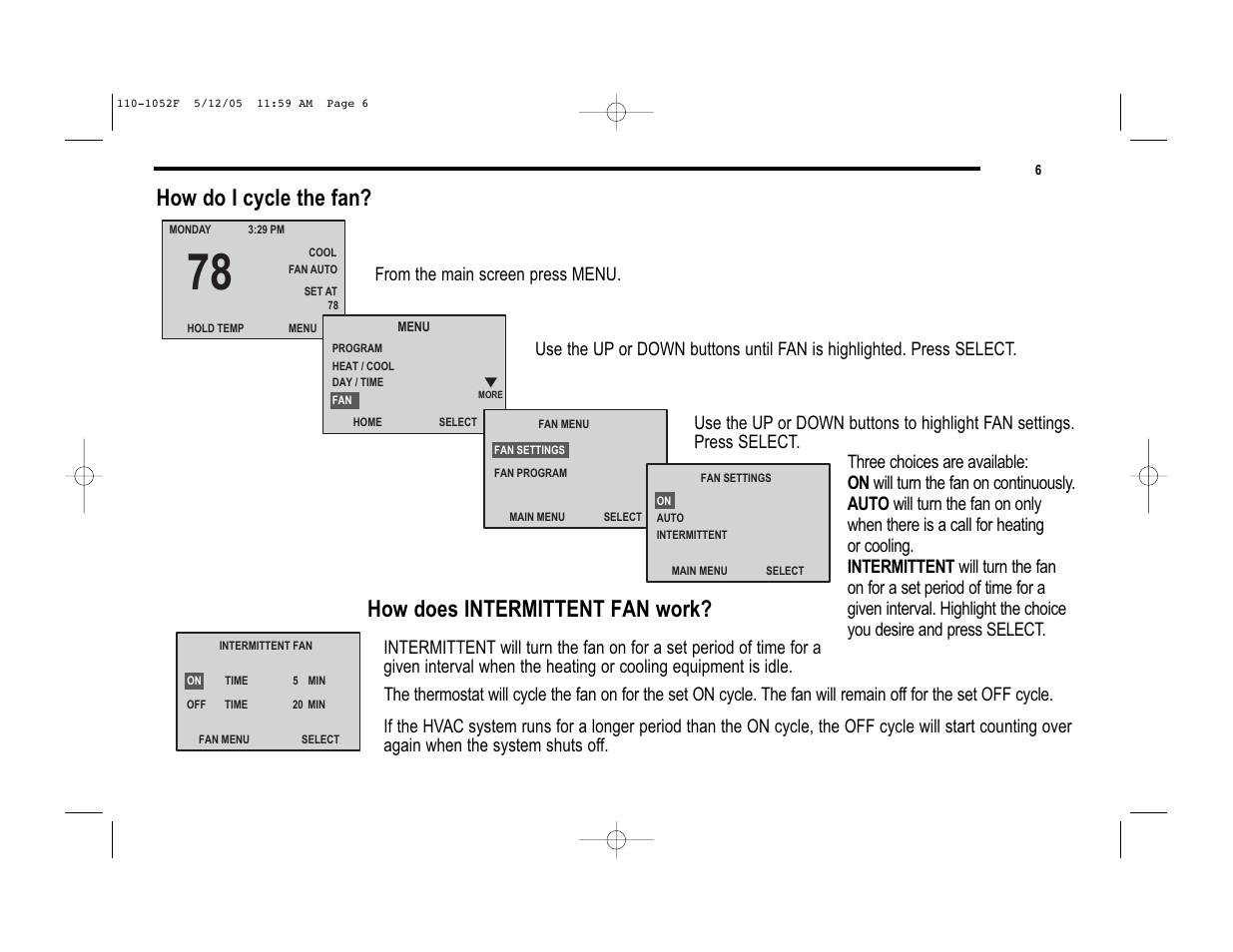 How do i cycle the fan, How does intermittent fan work | Lennox International Inc. 81M28 User Manual | Page 6 / 28