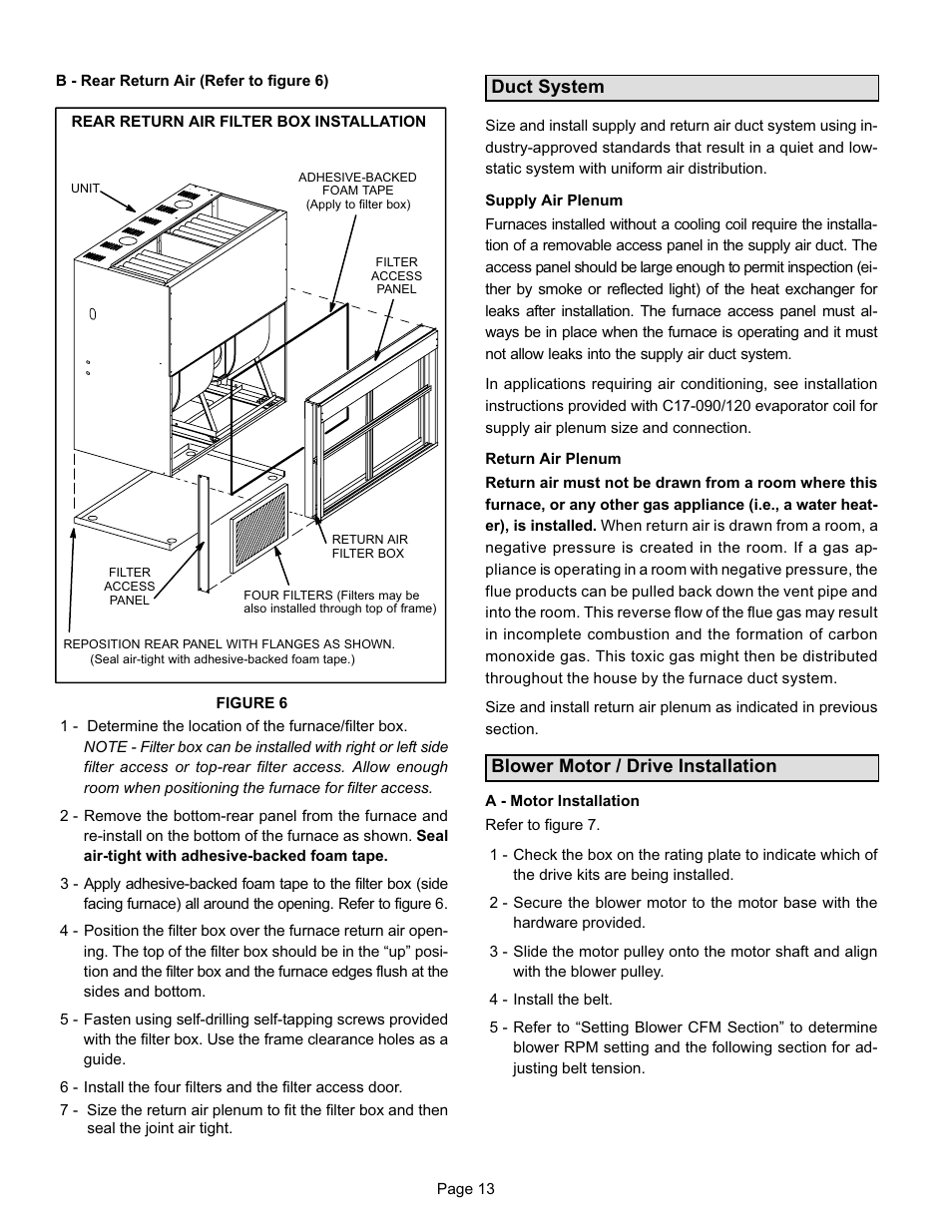 Duct system, Blower motor / drive installation | Lennox International Inc. G24-200 User Manual | Page 13 / 44