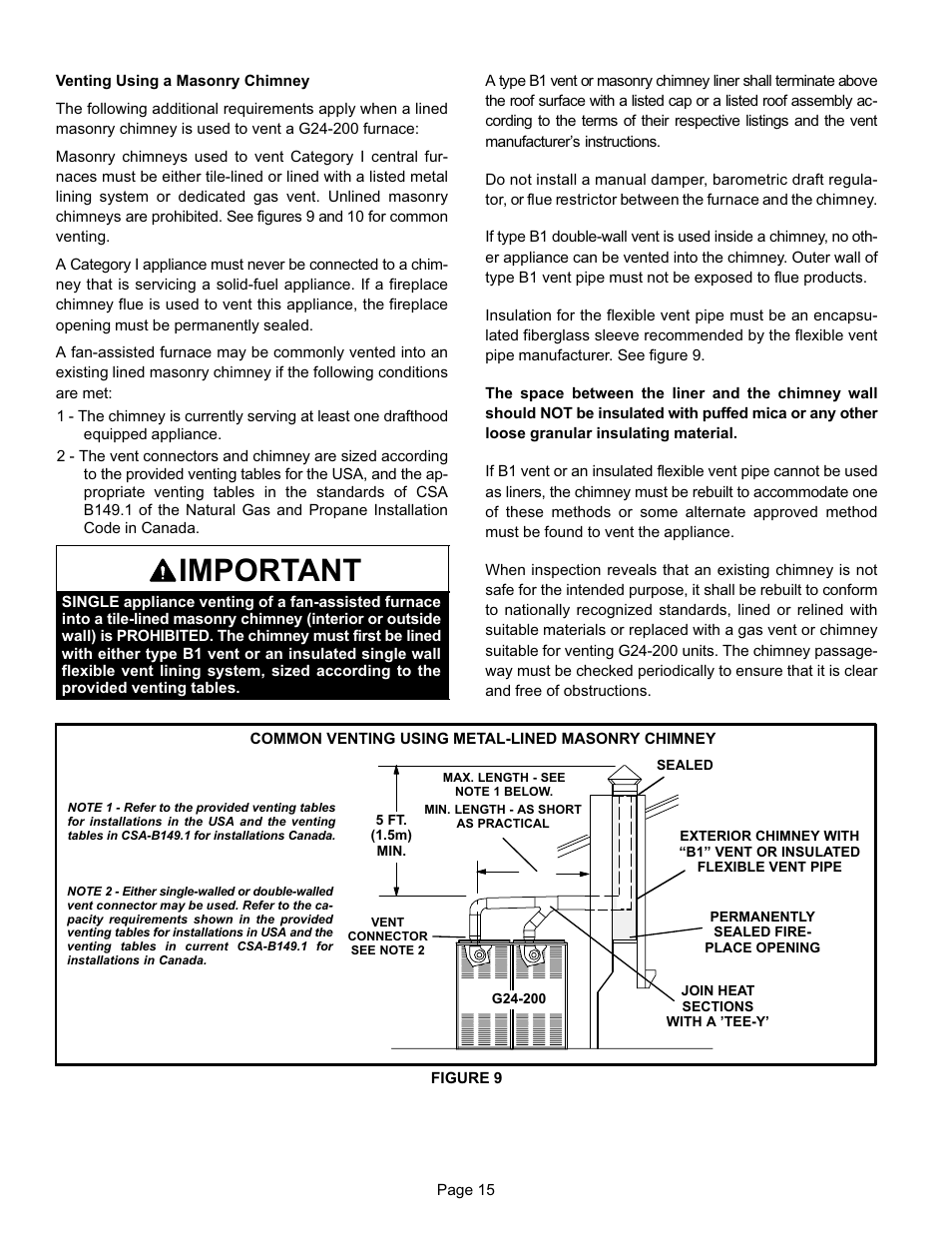 Important | Lennox International Inc. G24-200 User Manual | Page 15 / 44