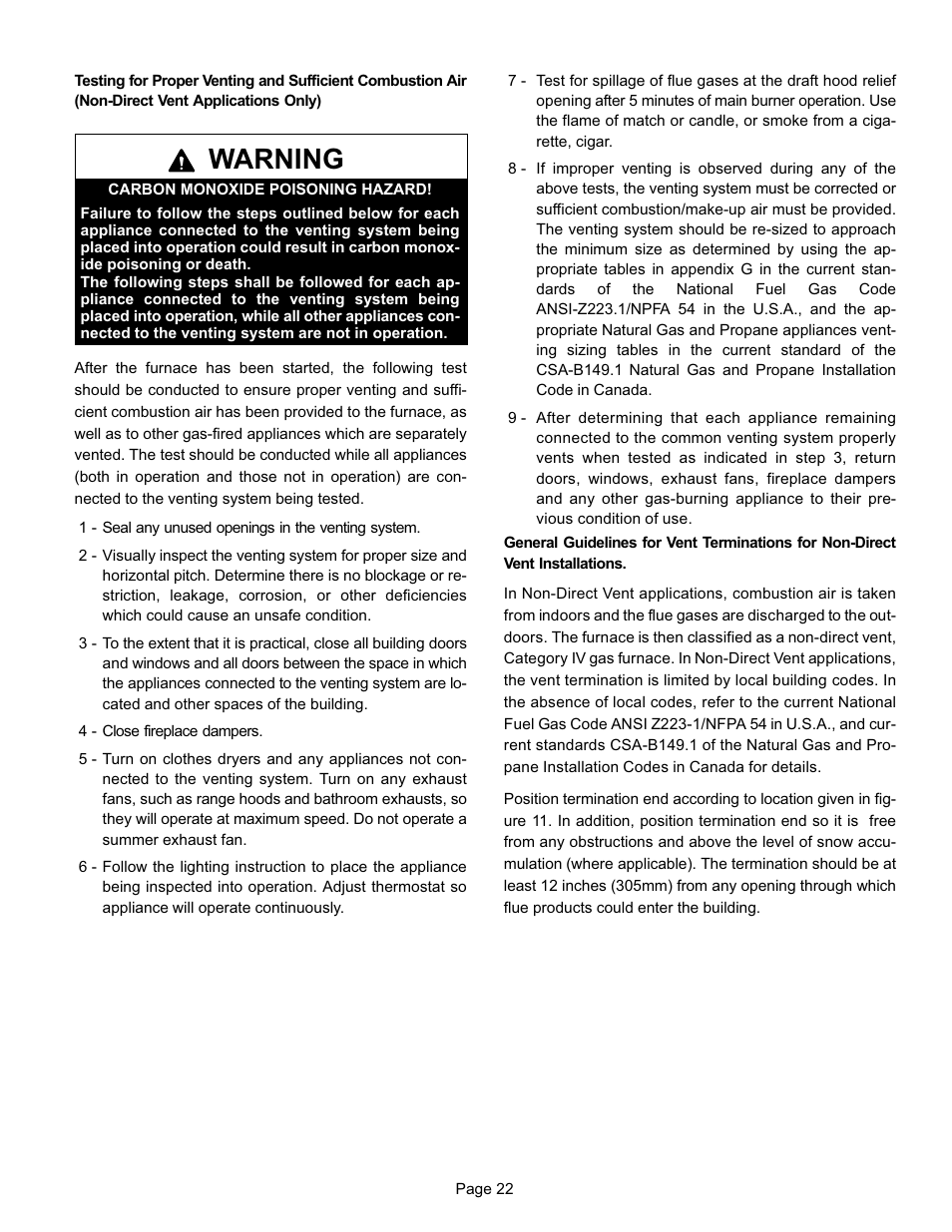 Warning | Lennox International Inc. G24-200 User Manual | Page 22 / 44