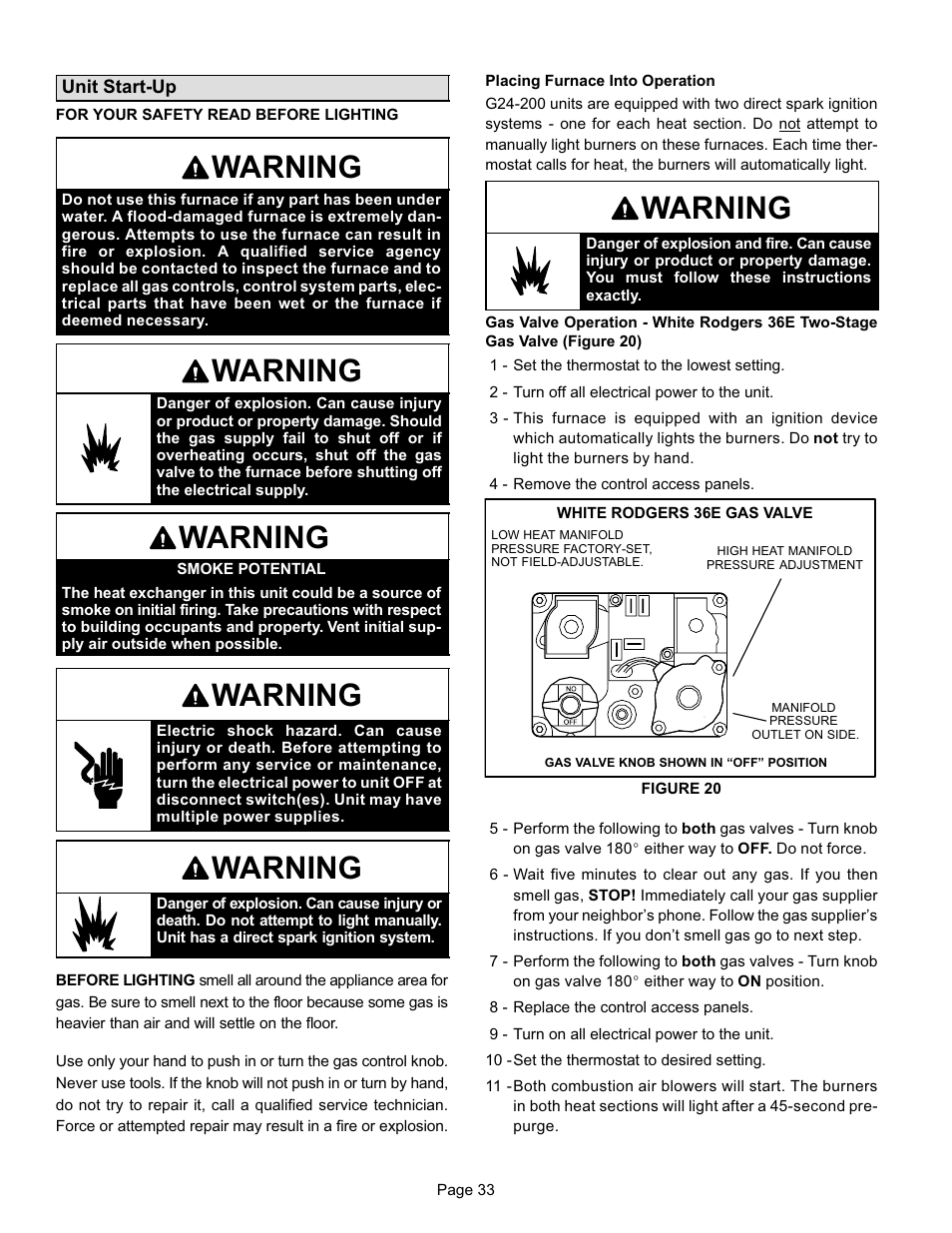 Warning | Lennox International Inc. G24-200 User Manual | Page 33 / 44