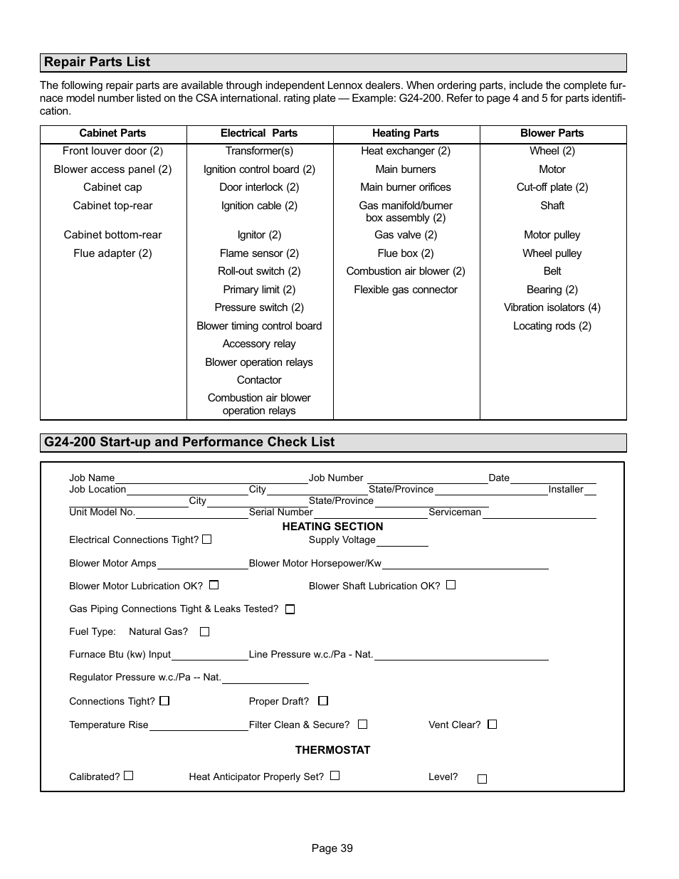 Lennox International Inc. G24-200 User Manual | Page 39 / 44