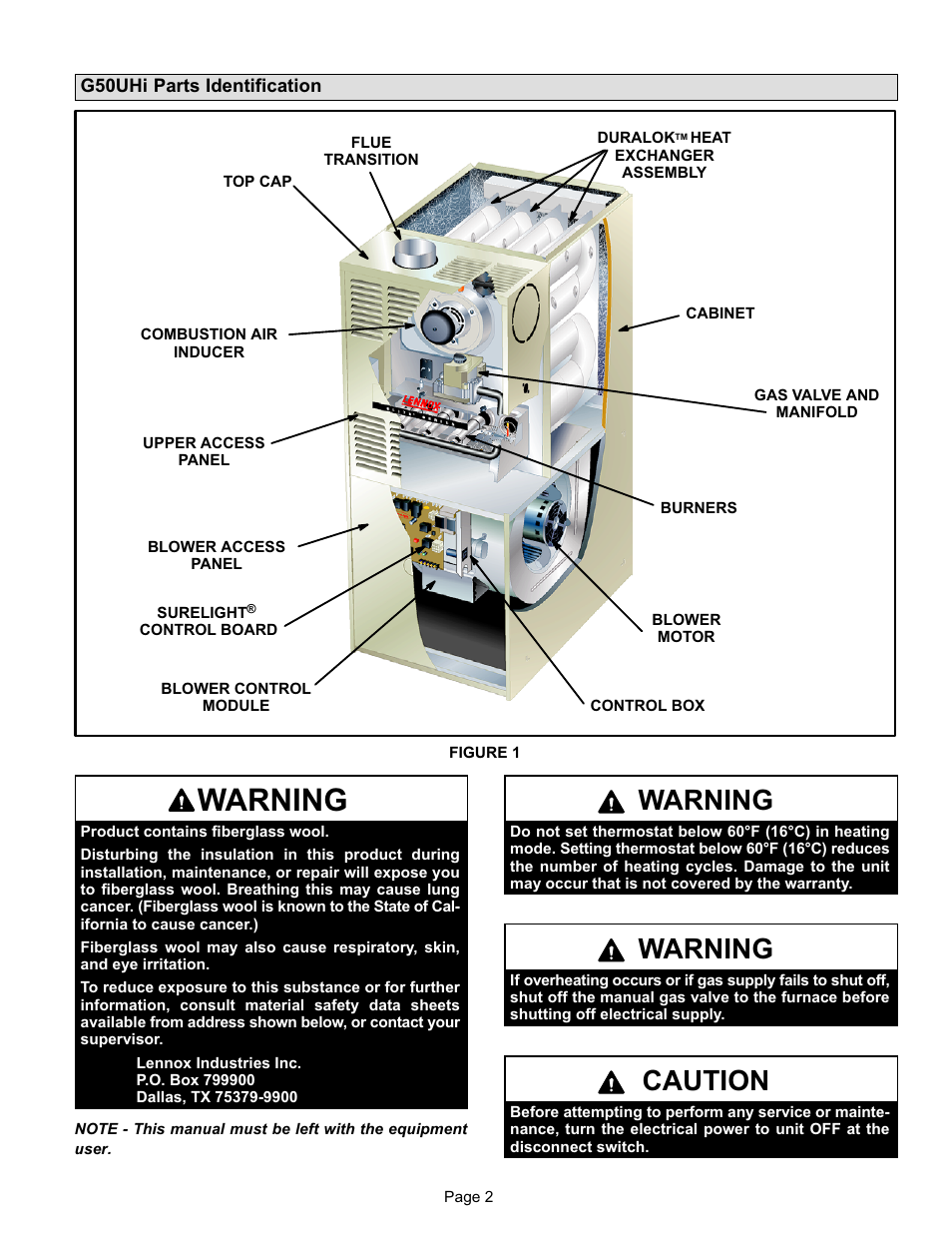 Warning, Caution | Lennox International Inc. G50UHi User Manual | Page 2 / 7