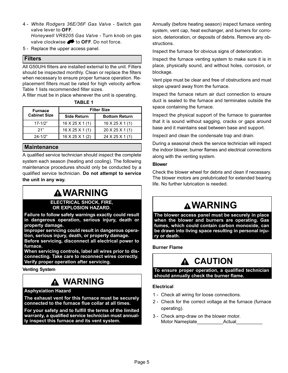 Warning, Caution | Lennox International Inc. G50UHi User Manual | Page 5 / 7