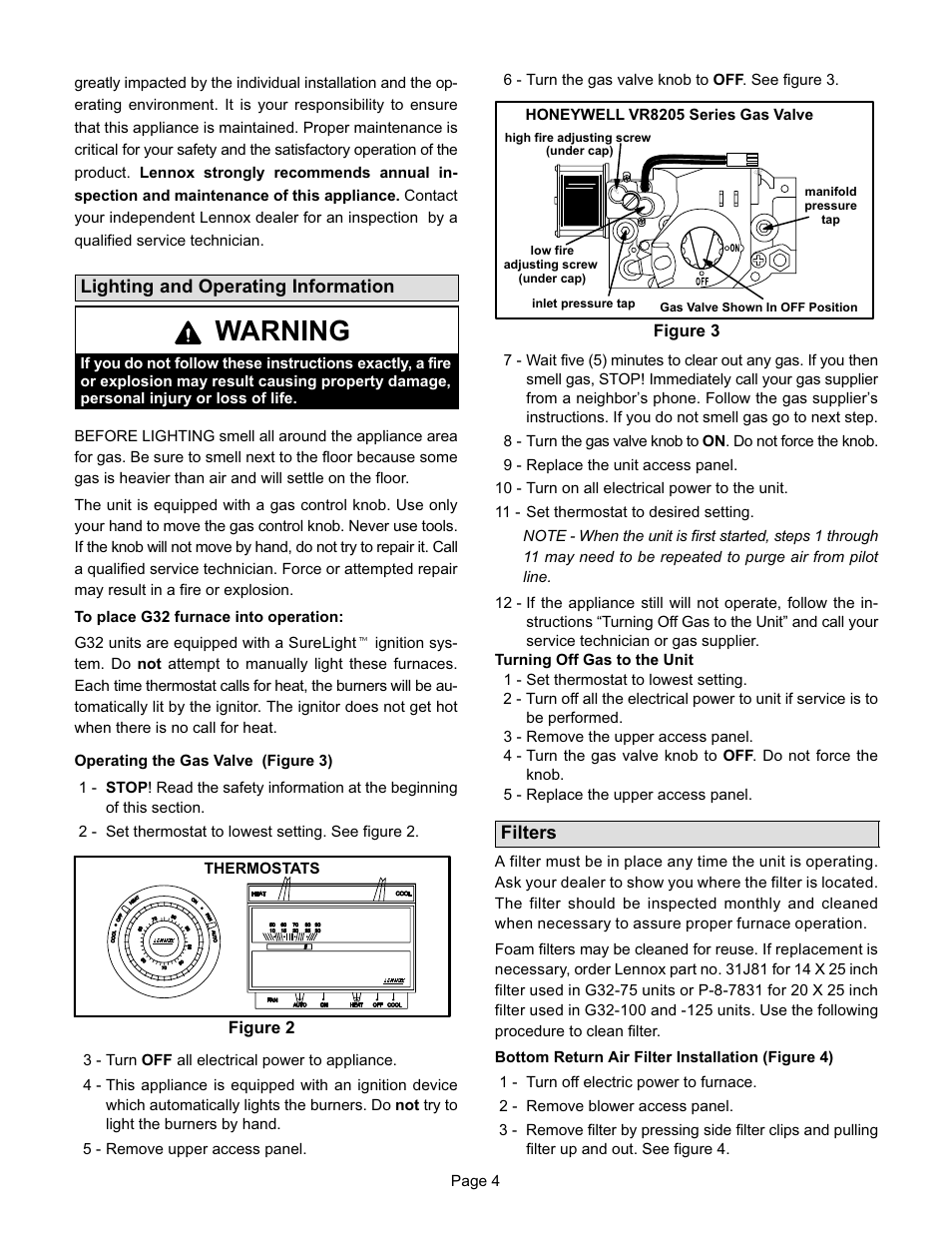 Warning | Lennox International Inc. G32 SERIES User Manual | Page 4 / 6
