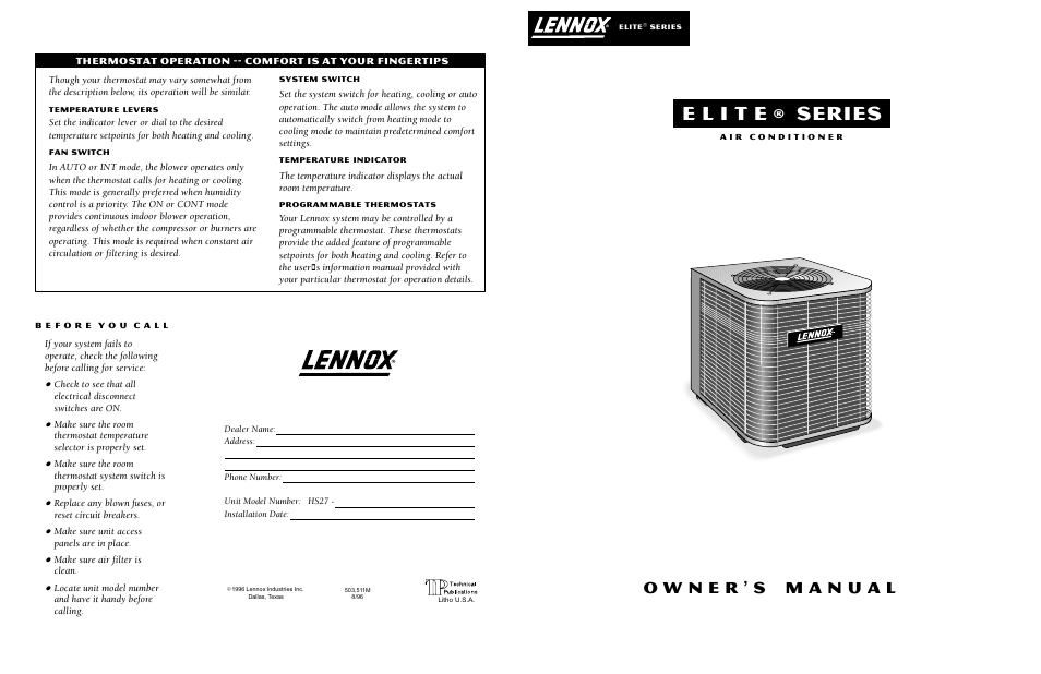 Lennox International Inc. HS27 User Manual | 2 pages