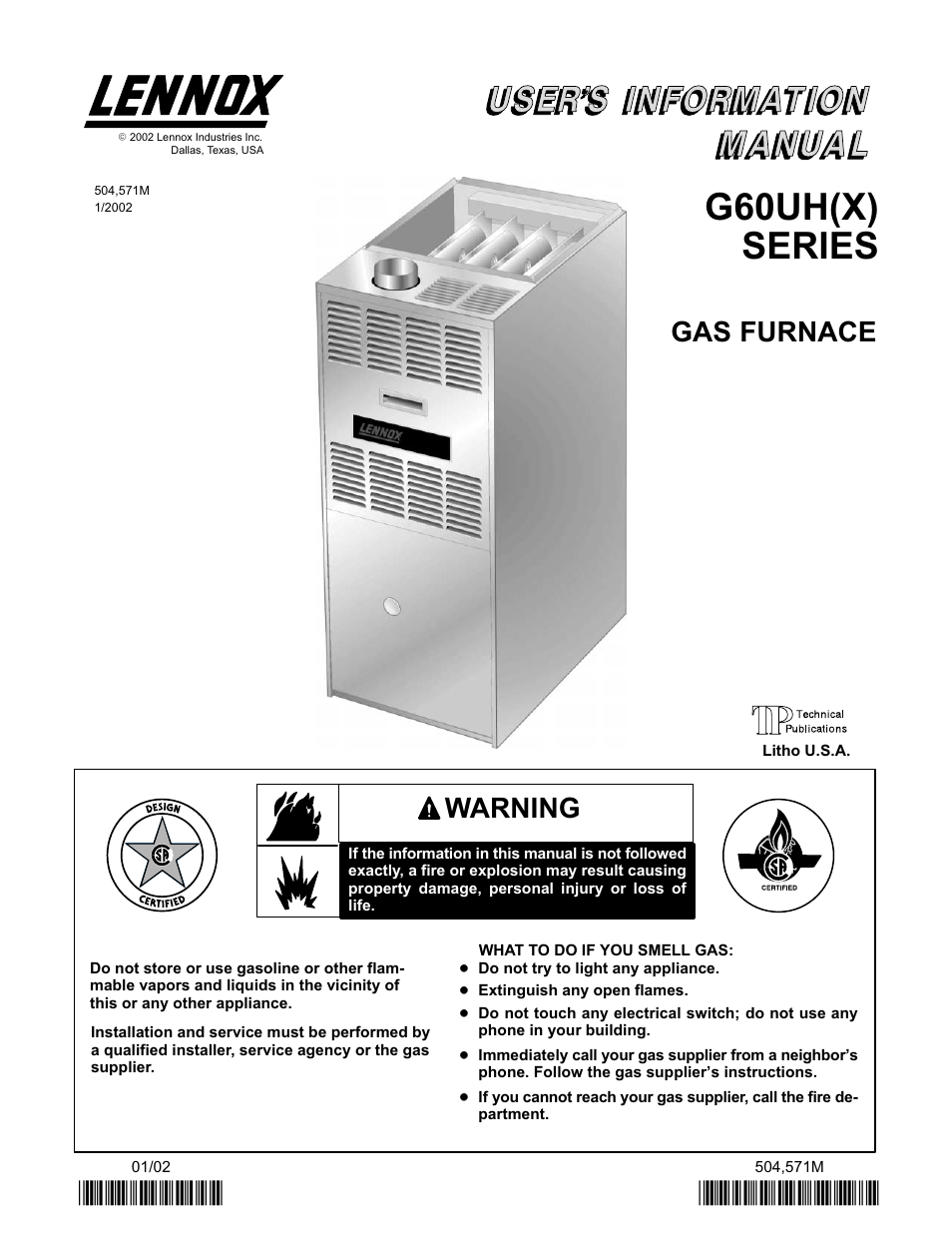 Lennox International Inc. G60UH(X) User Manual | 6 pages