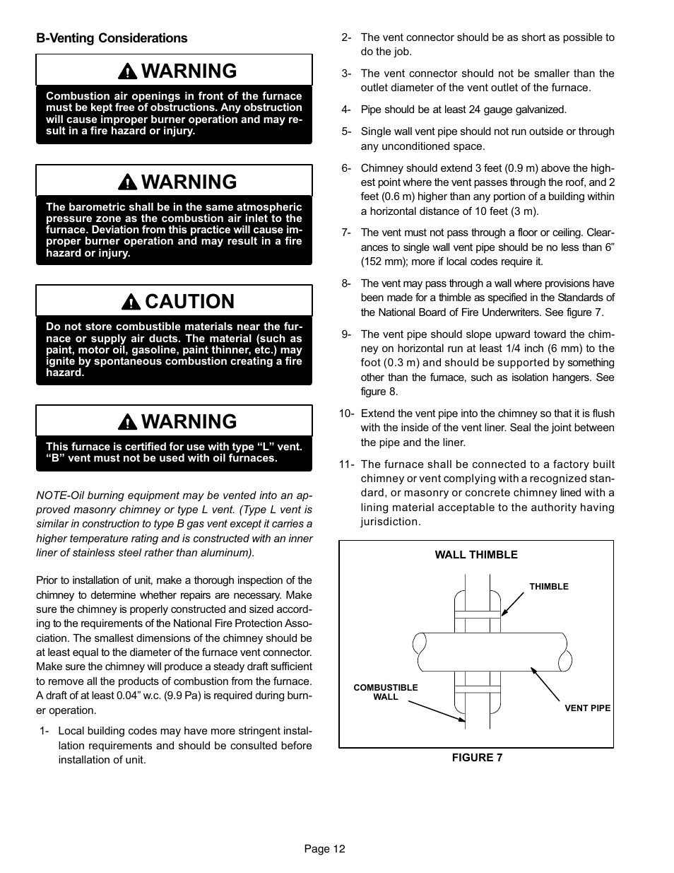 Warning, Caution | Lennox International Inc. o23v User Manual | Page 12 / 30