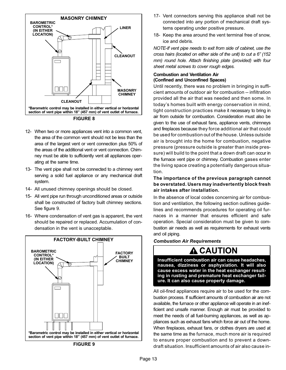 Caution | Lennox International Inc. o23v User Manual | Page 13 / 30