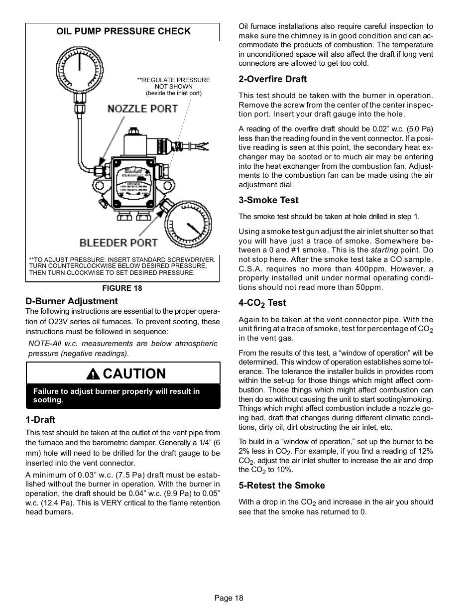 E18. t, Caution | Lennox International Inc. o23v User Manual | Page 18 / 30