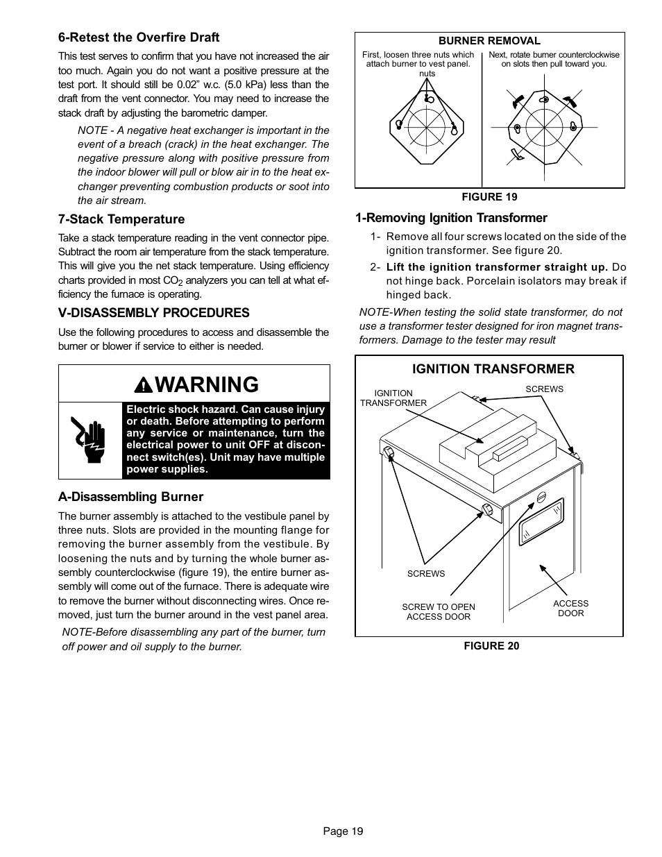 Disassembly procedures, Warning | Lennox International Inc. o23v User Manual | Page 19 / 30