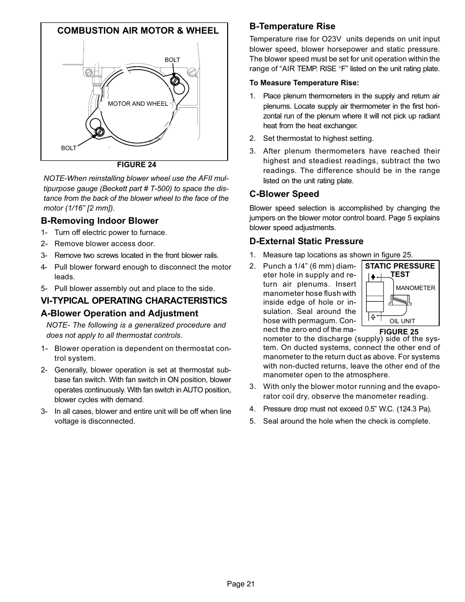 Typical operating characteristics | Lennox International Inc. o23v User Manual | Page 21 / 30