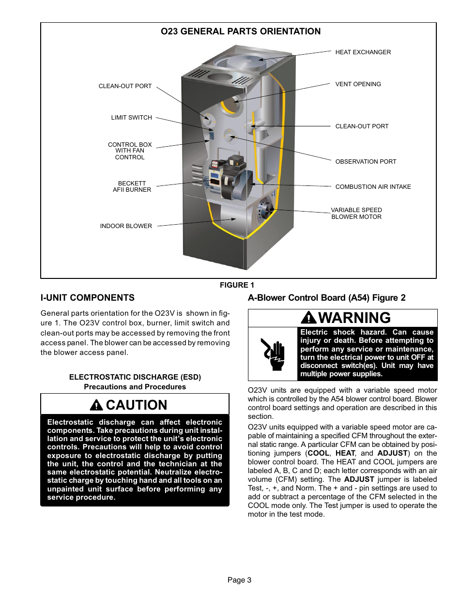 Parts arrangement, Unit components, Warning | Caution | Lennox International Inc. o23v User Manual | Page 3 / 30