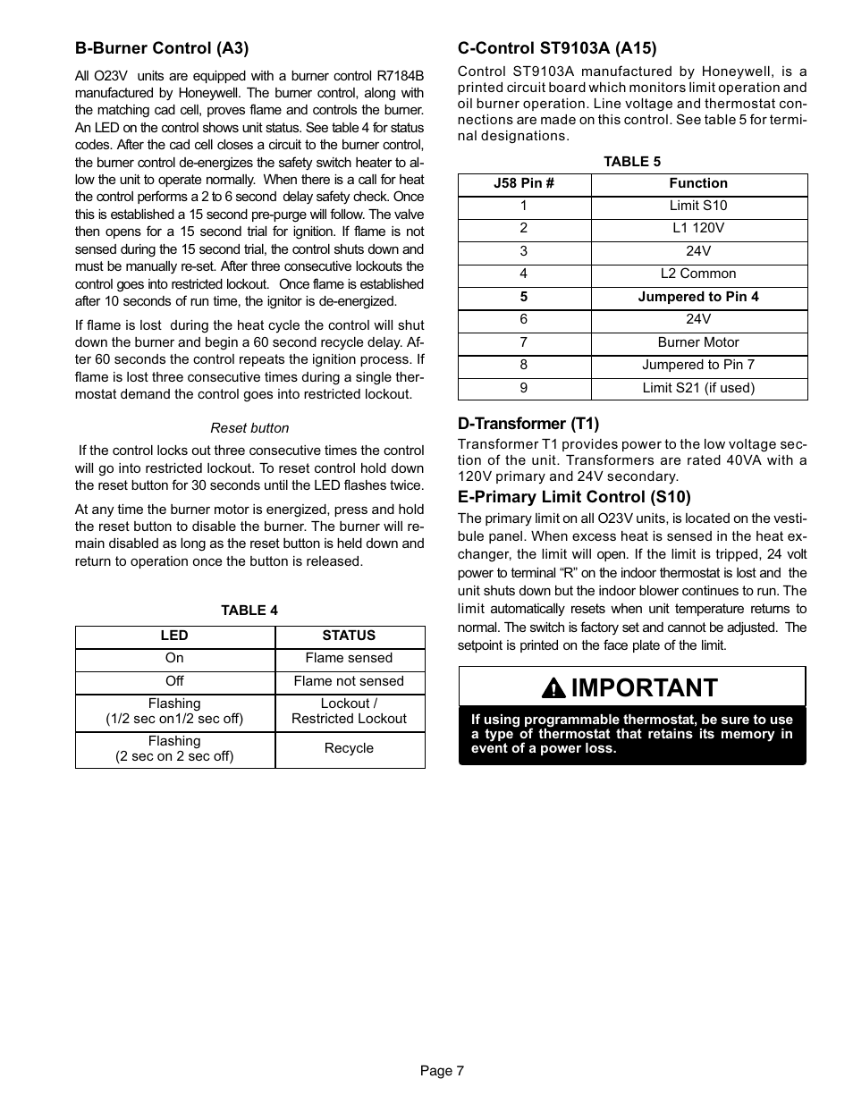 Important | Lennox International Inc. o23v User Manual | Page 7 / 30