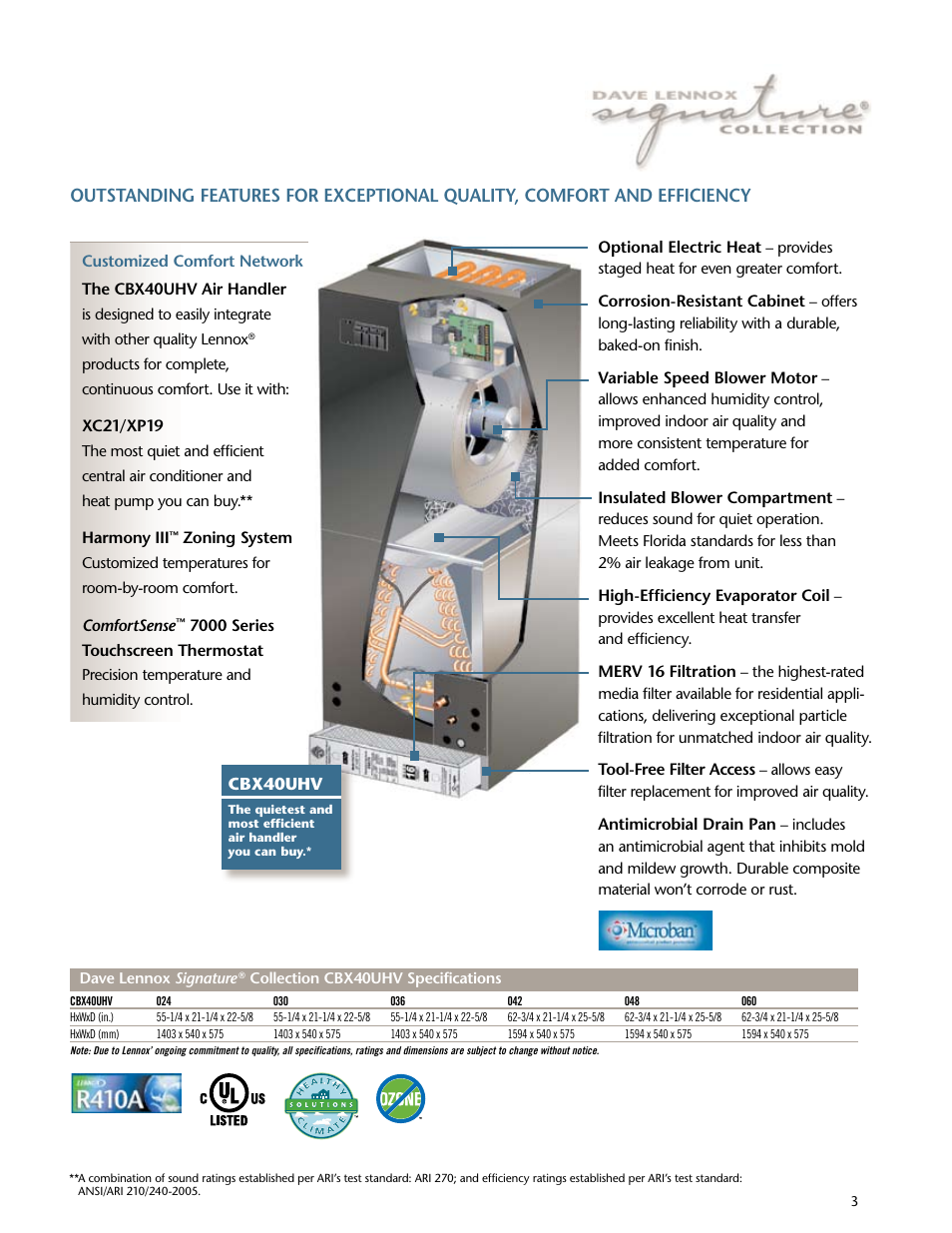 Dave lennox signature, Collection variable speed air handler | Lennox International Inc. Variable Speed Air Handler CBX40UHV User Manual | Page 3 / 4