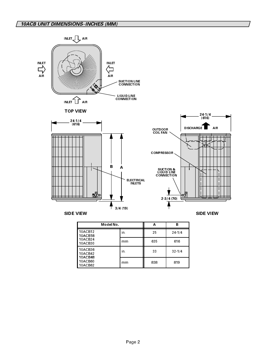 10acb unit dimensions--inches (mm) | Lennox International Inc. 10ACB User Manual | Page 2 / 12
