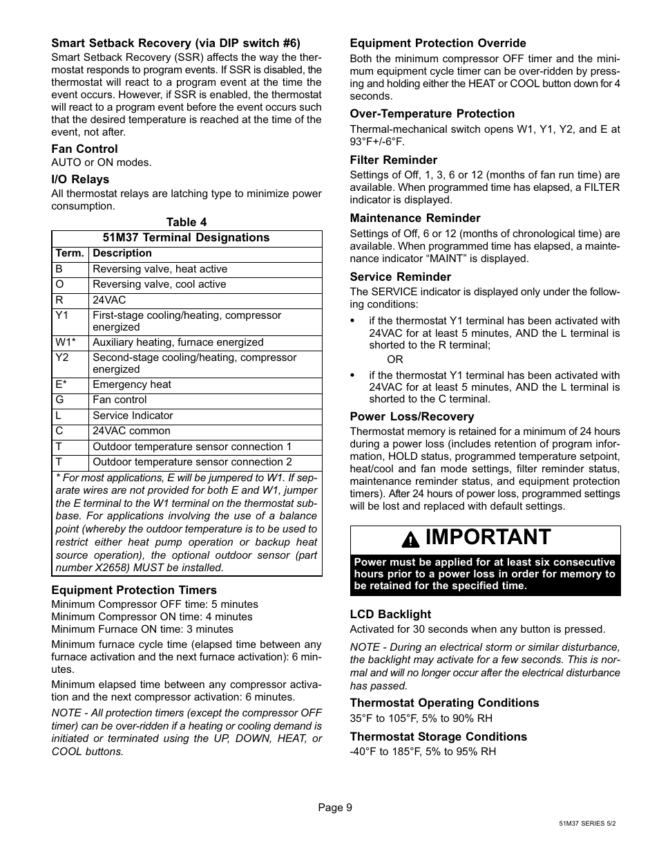 Important | Lennox International Inc. 51M37 User Manual | Page 9 / 54