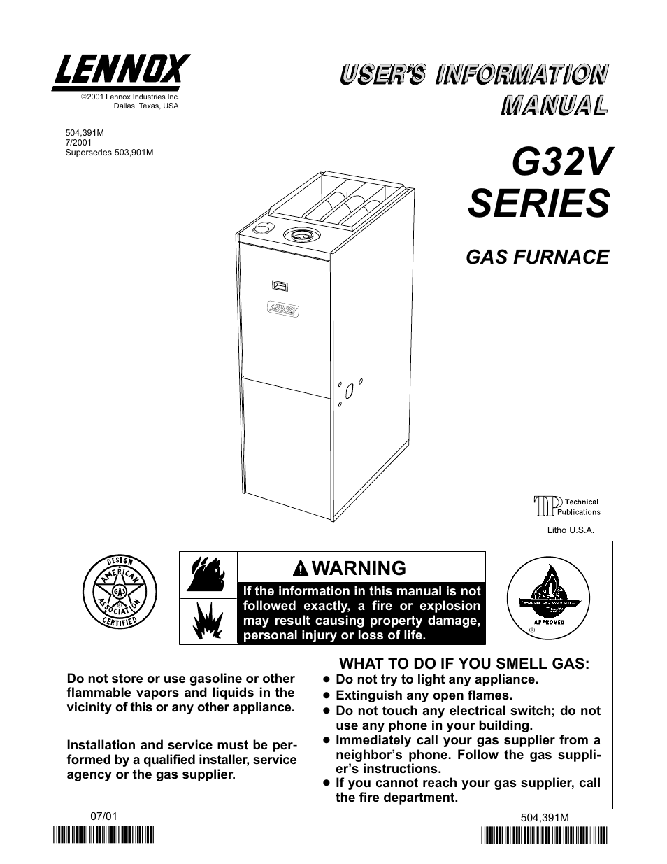 Lennox International Inc. G32V SERIES User Manual | 6 pages