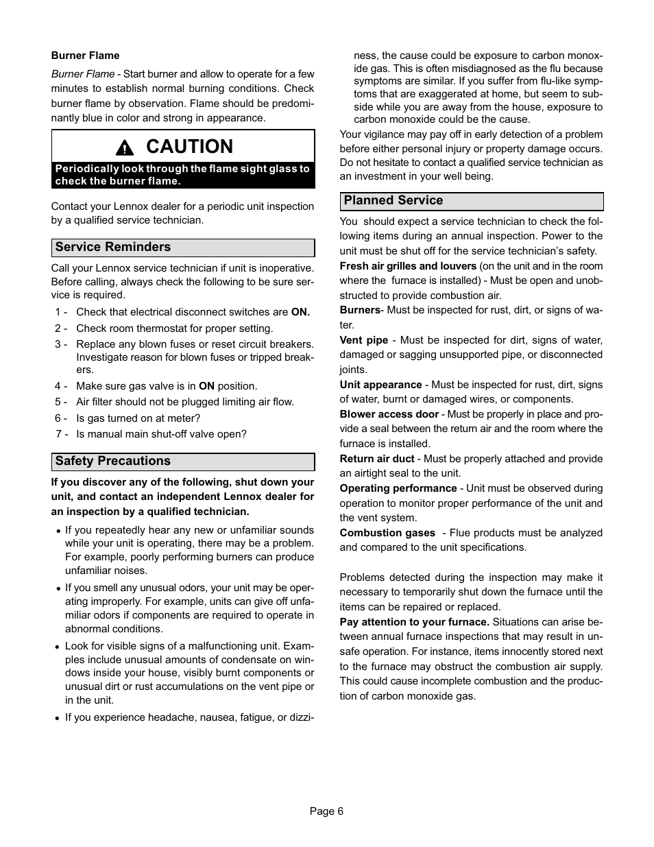 Caution | Lennox International Inc. G32V SERIES User Manual | Page 6 / 6