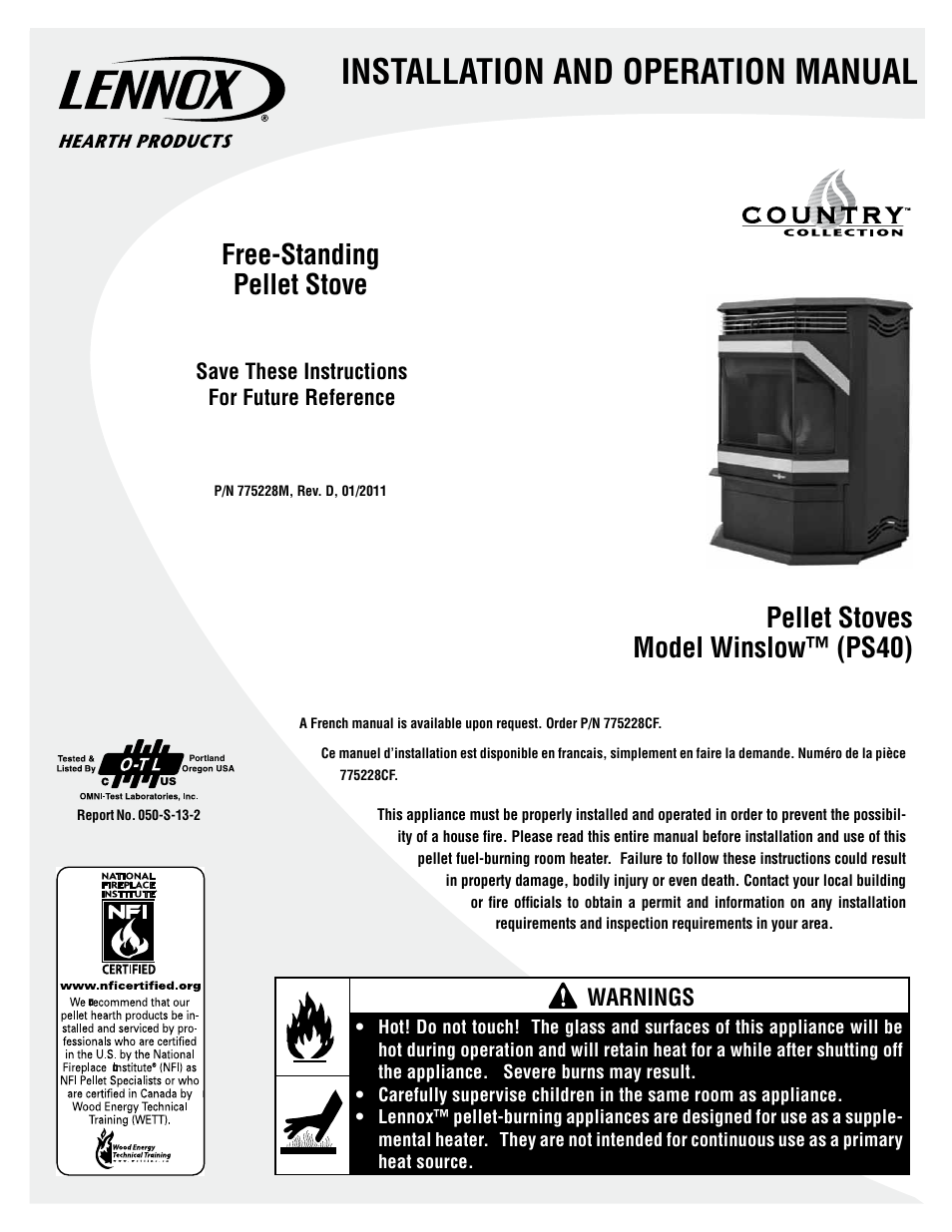 Lennox International Inc. WINSLOW PS40 User Manual | 32 pages