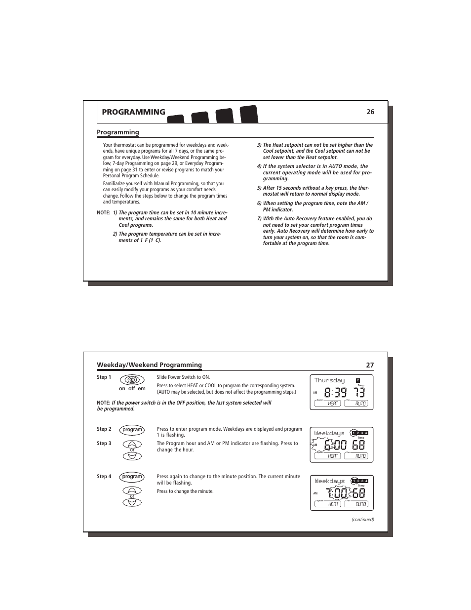 Programming, Thursday, Weekdays | Lennox International Inc. 43558 User Manual | Page 14 / 31