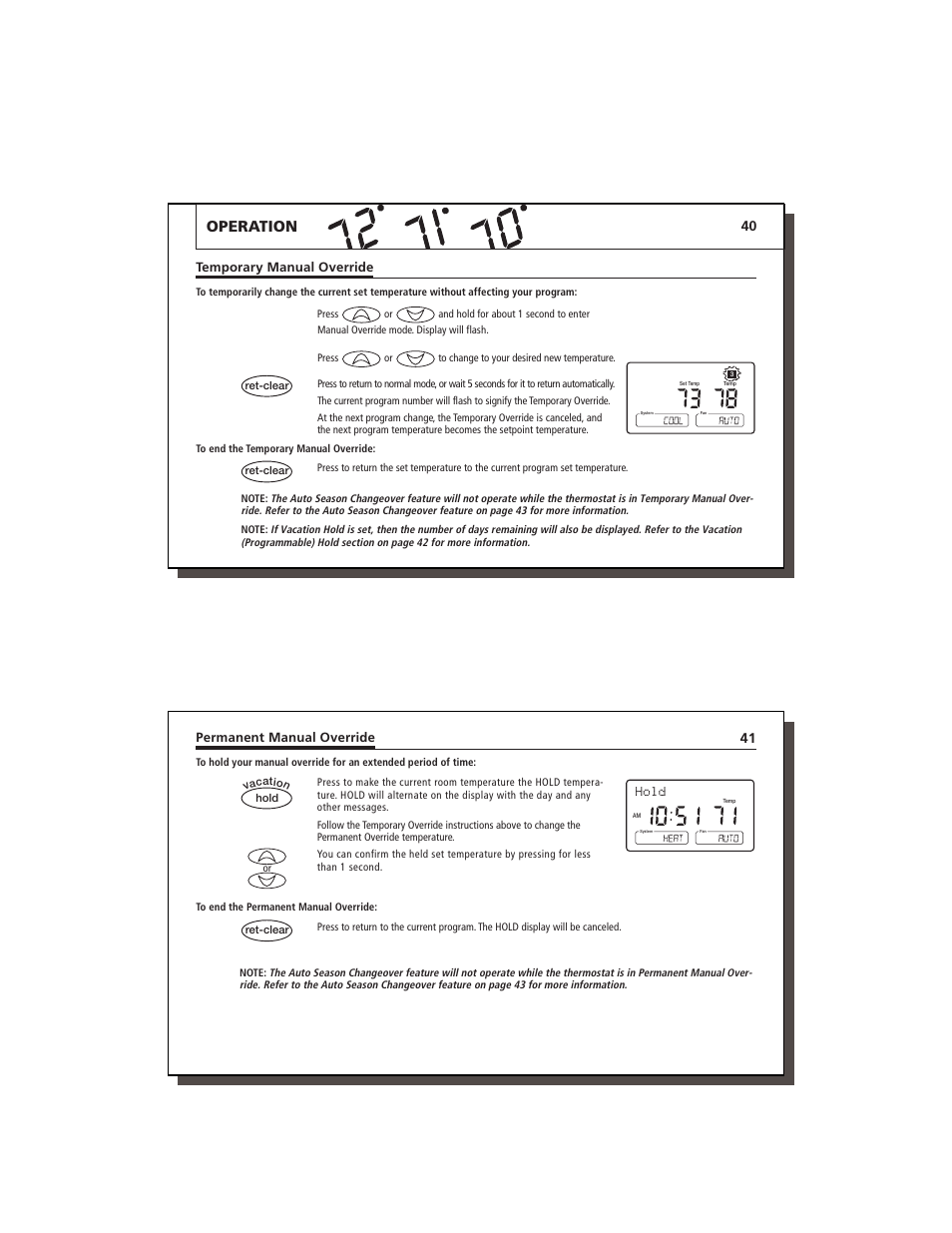 Operation, Hold | Lennox International Inc. 43558 User Manual | Page 21 / 31