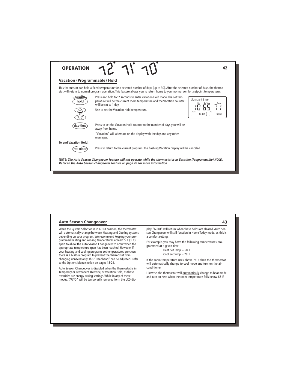 Operation, Vacation | Lennox International Inc. 43558 User Manual | Page 22 / 31